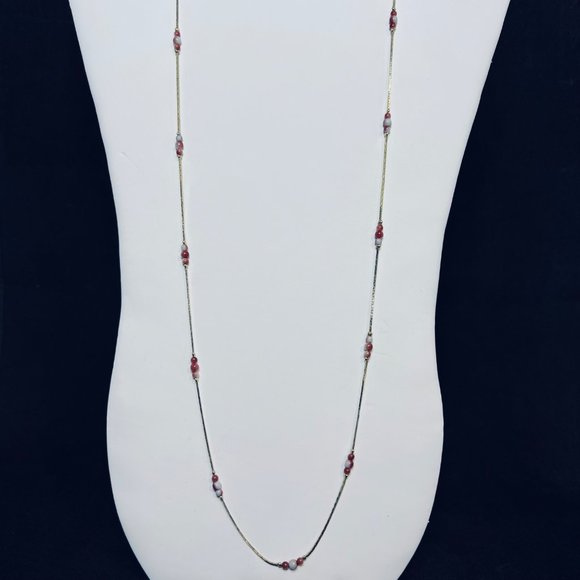 Unbranded Jewelry - Gold Tone Triangle Chain Necklace With White And Maroon Beads